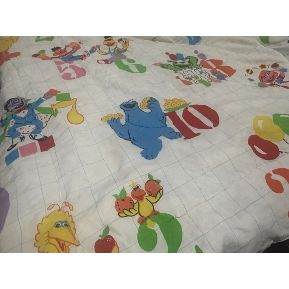 Vintage Sesame Street Twin Comforter Blanket Numbers Big Bird Cookie Monster